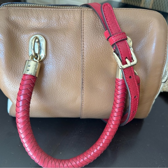 GORGEOUS COLE HAAN HANDBAG IN 100% LEATHER color block  BROWN/BEIGE/RED - Picture 5 of 12